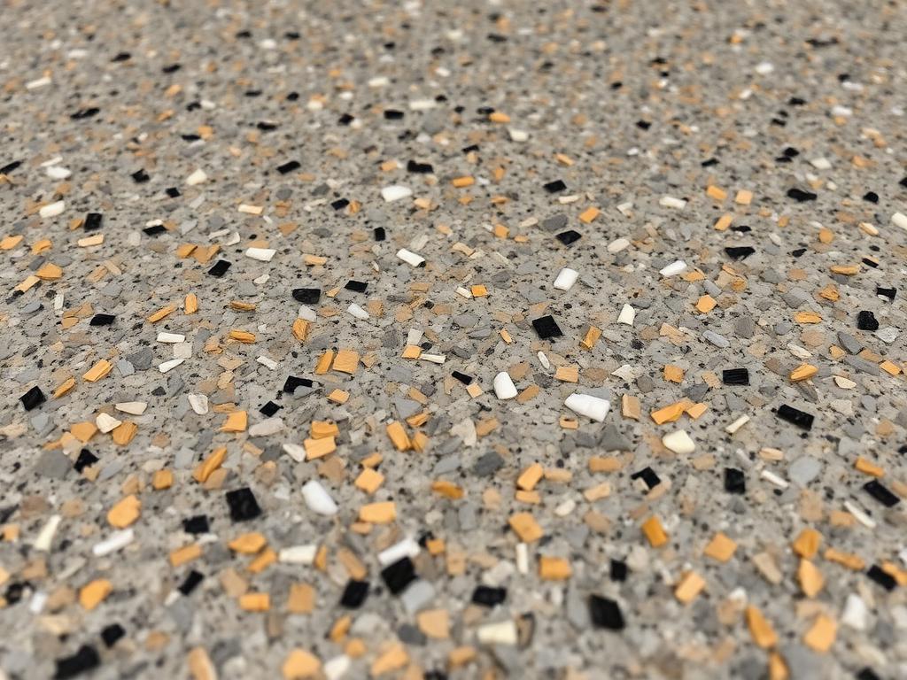 Close-up of decorative epoxy flake finish